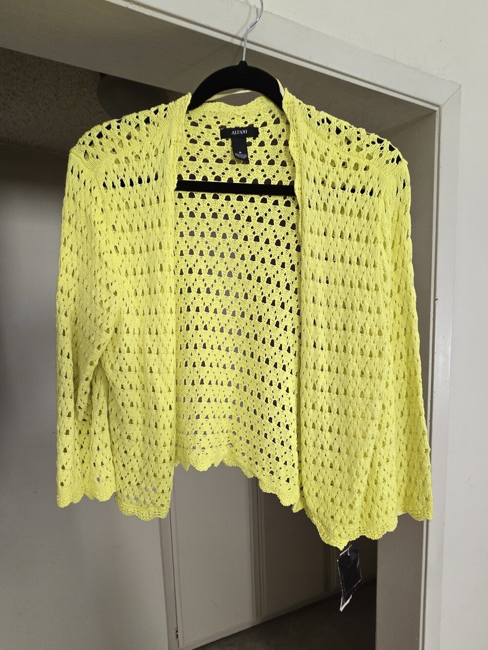 Alfani Bright Yellow Openwork Crochet Cardigan Shrug